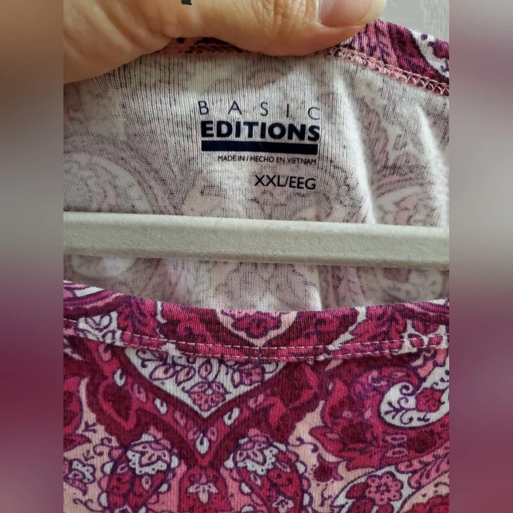 BASIC‎ EDITIONS Women's Blouse 3/4 Sleeve Pink Multicolor Size XXL
